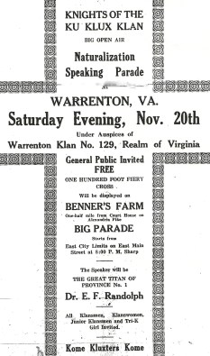 This ad appeared in the Fauquier Democrat on Nov. 17, 1926.